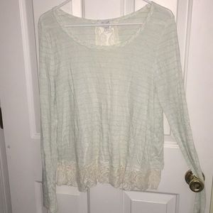 Long sleeve mint and grey/white top